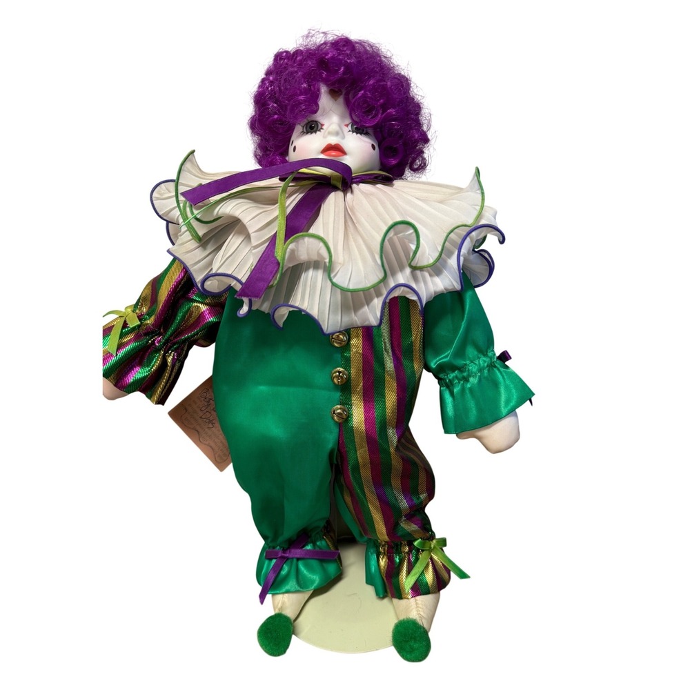 Betty Jane Carter Musical Porcelain Clown Doll Mardi Gras Jester Limited Edition